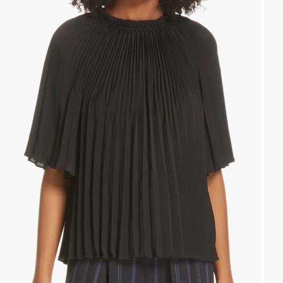 Vince Pleated Smocked Blouse Black Tie Back Size Medium - Picture 1 of 6